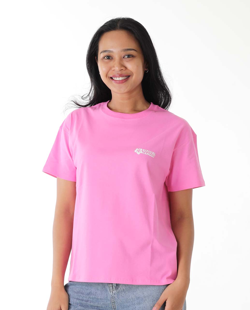 Hibiscus Puff Desto Tee - Super Pink Canggu - Surf Clothing for