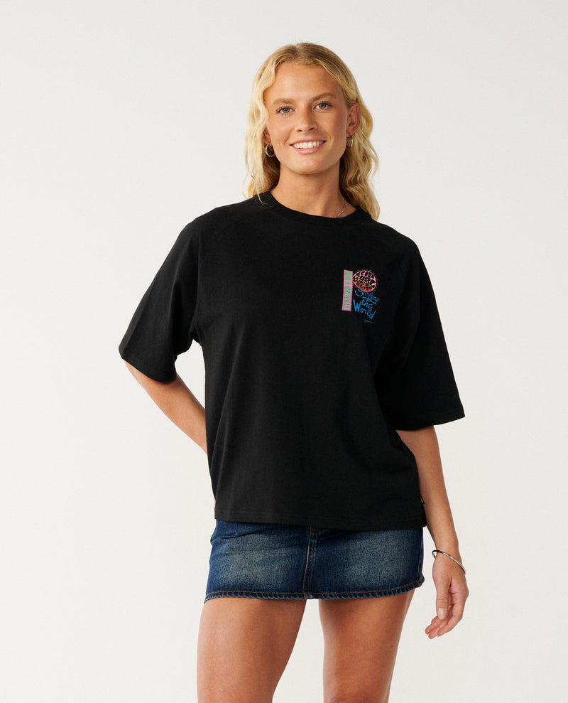 Surf The World Boxy Tee - Black
