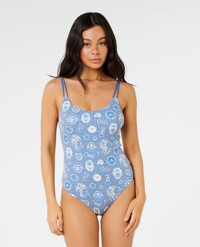 Catalina Waves One Piece Swimsuit - Vintage Blue