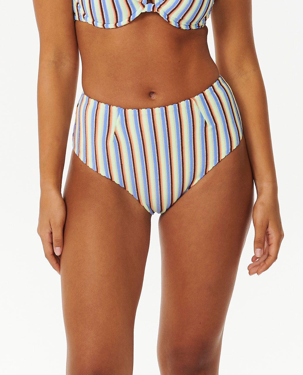 Tropics Stripe High Waist Cheeky Coverage Bikini Bottoms Surf